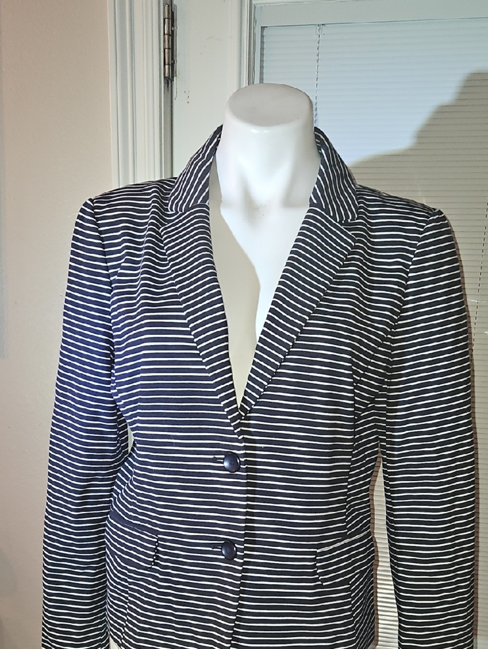 Liz Claiborne Navy and White Striped Blazer